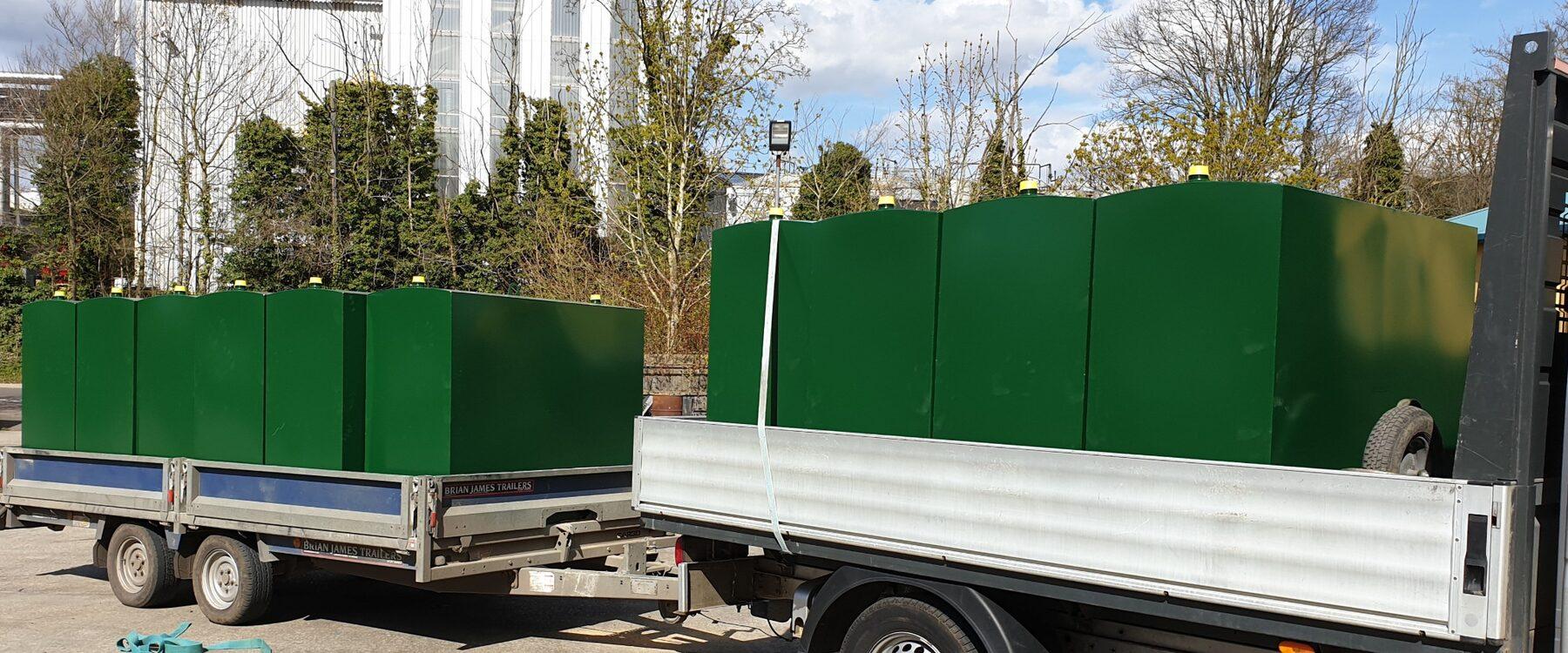 A range of completed Terence Barker domestic oil tanks ready for delivery